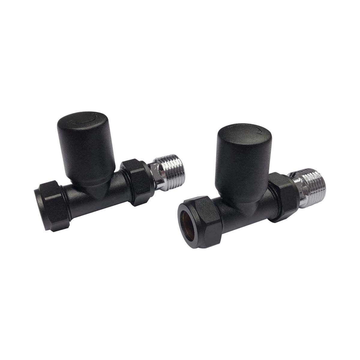 AG Radiator Valves Straight 15mm in Black (Pair) TRV004