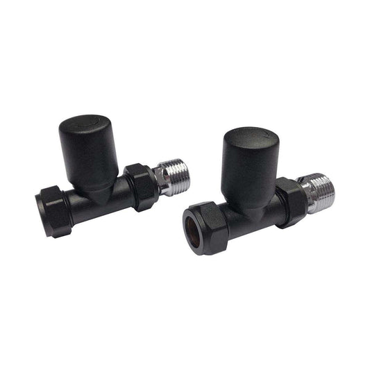 AG Radiator Valves Straight 15mm in Black (Pair) TRV004