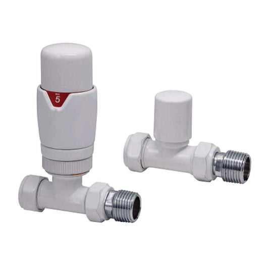 AG Designer Radiator Straight Valves in White (Pair) TRV100W