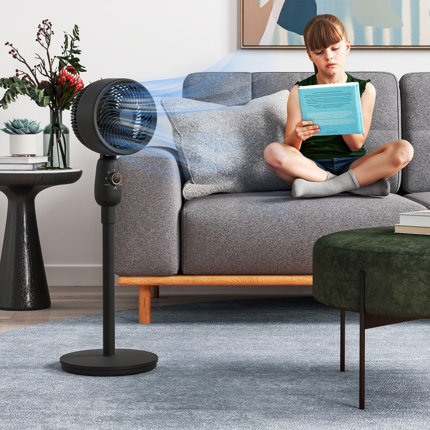 HOMCOM Pedestal Fan, Powerful Air Circulator, 12 Inch Floor Standing Fan with 3 Speed Settings, Oscillating Function for Bedroom, Home and Office, Black