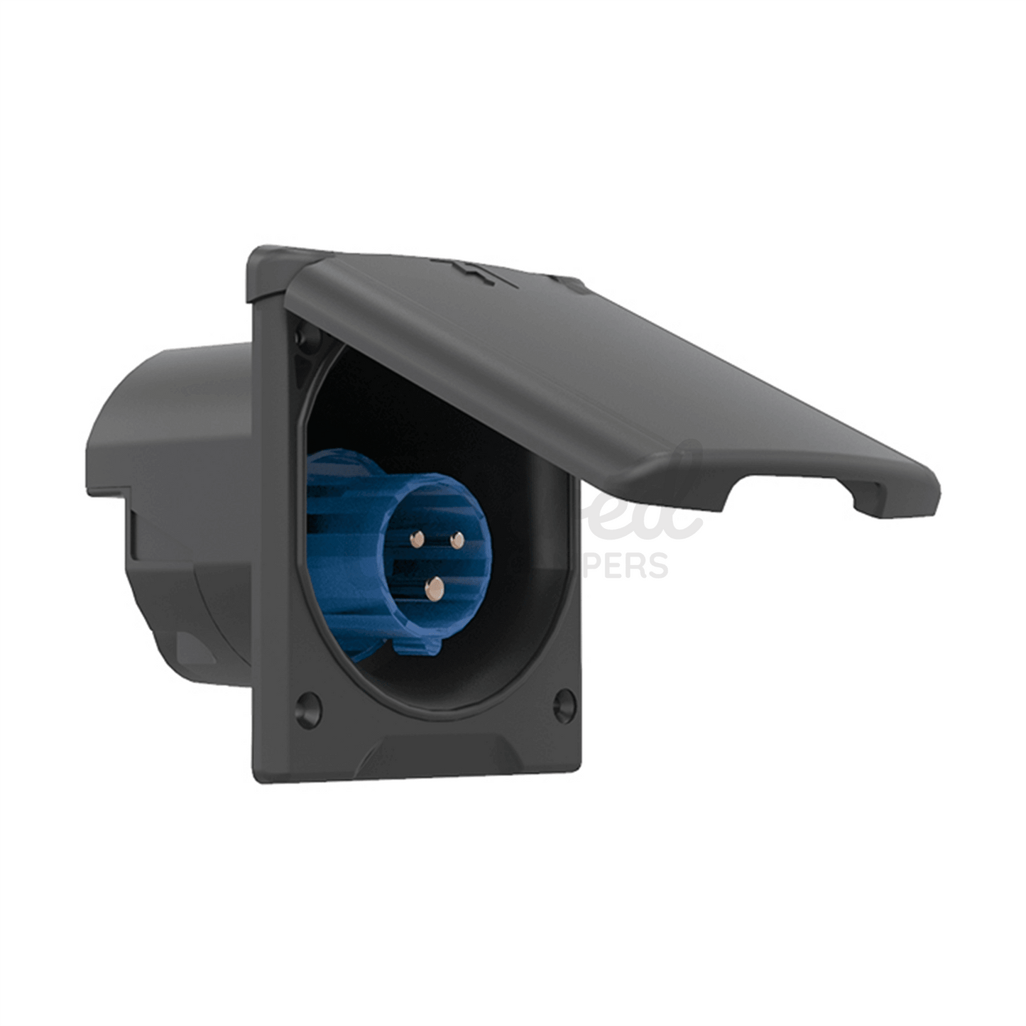 FAWO Camper Van Flush 240V 16A Mains Hook Up - Magnetic Flap - Black