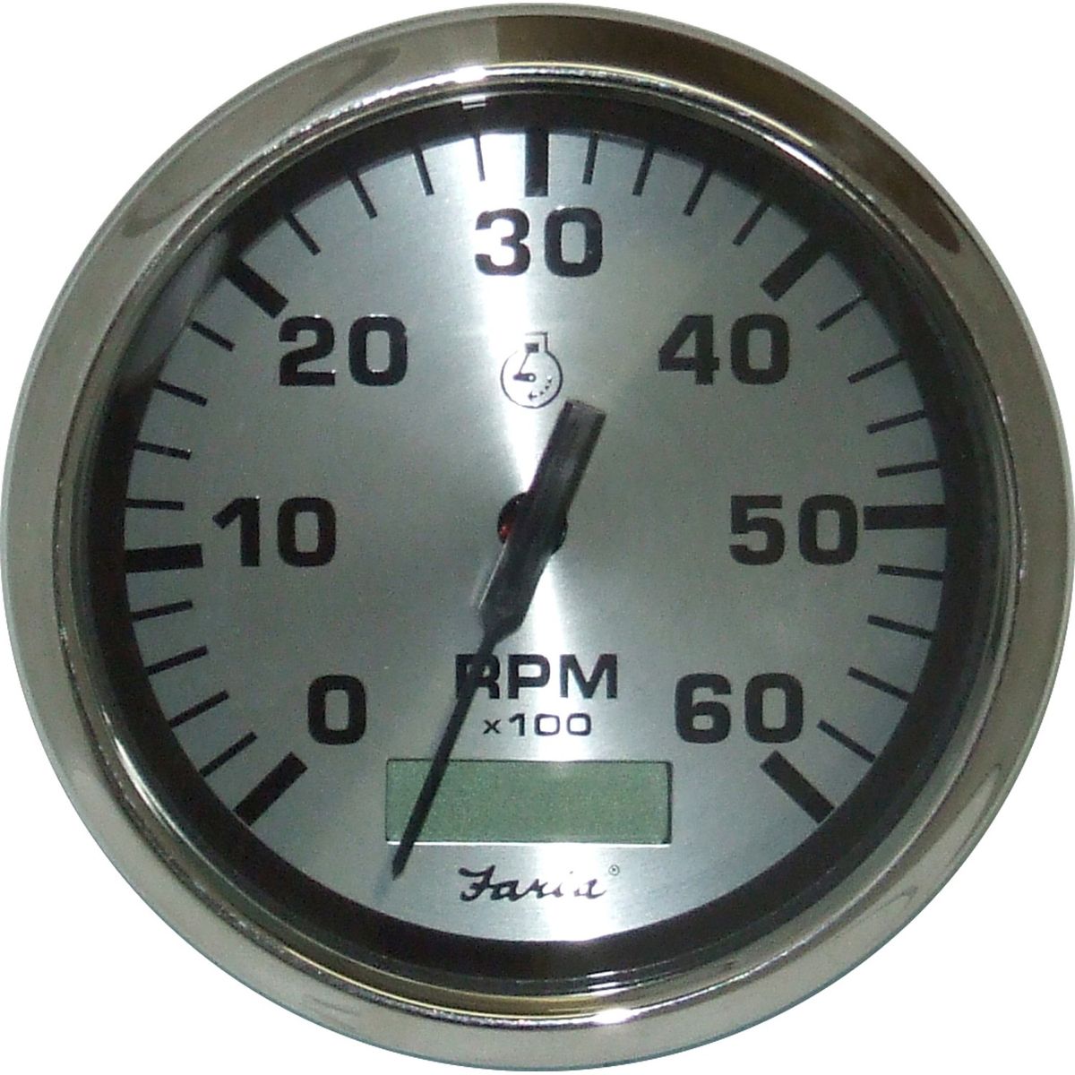 Faria Beede Tacho/Hourmeter in Spun Silver (6000RPM / Petrol Inboard) FAR36032