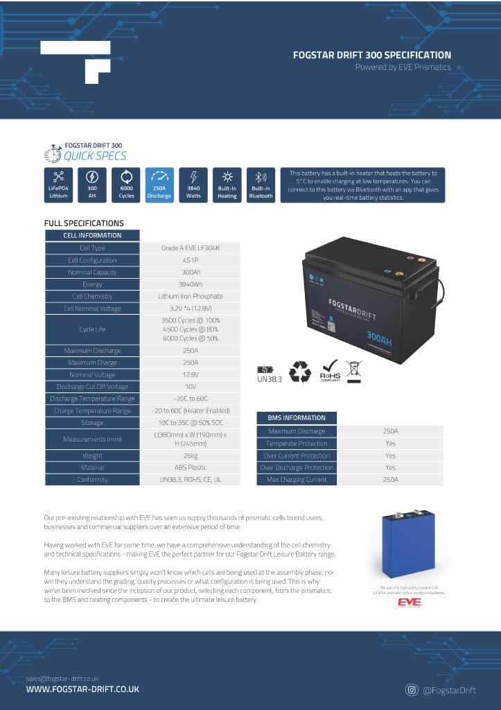 Fogstar Drift 12V 300Ah Heated Lithium LiFePO4 Leisure Battery With Bluetooth