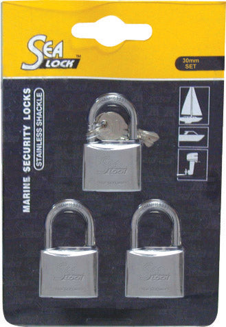 Lalizas Set of 3 Padlocks, SeaLock, 30mm, w/ joint key (11143)