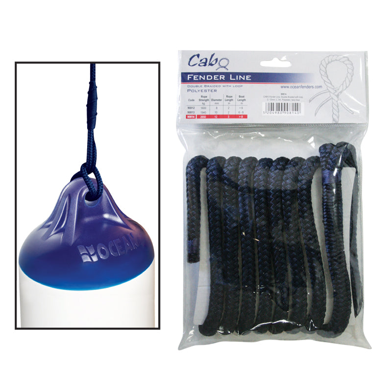 CABO Fender Line, Double Braided, w/ loop, Diam. 12mm, L 3m, Polyester, Navy Blue ,