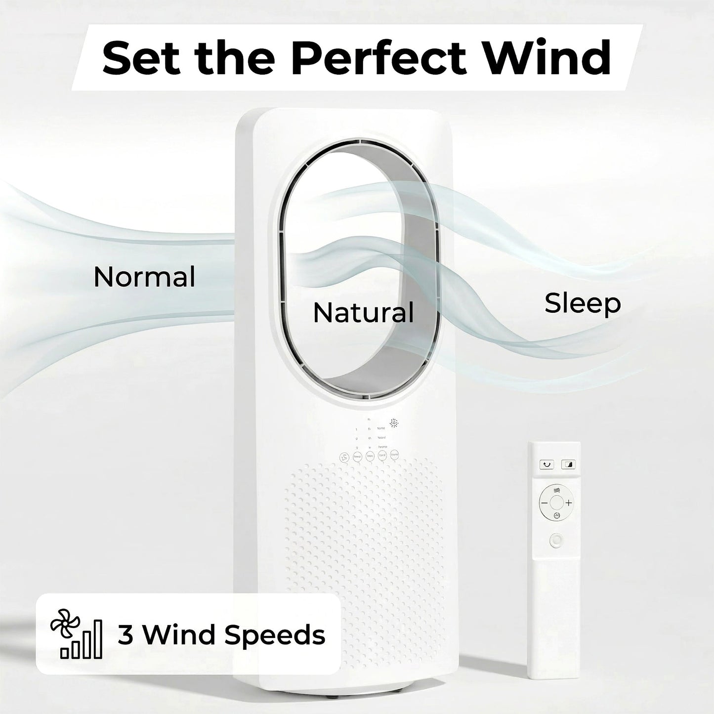 HOMCOM Bladeless Tower Fan for Bedroom, 36dB Standing Cooling Fan with Oscillating, 3 Speeds, 3 Modes, 15H Timer, White