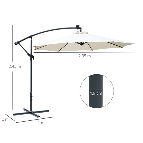 Outsunny Umbrella Parasol W/Solar Powered LED stripes, ?2.95x2.45H m-Cream