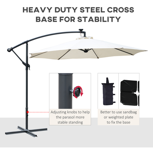 Outsunny Umbrella Parasol W/Solar Powered LED stripes, ?2.95x2.45H m-Cream