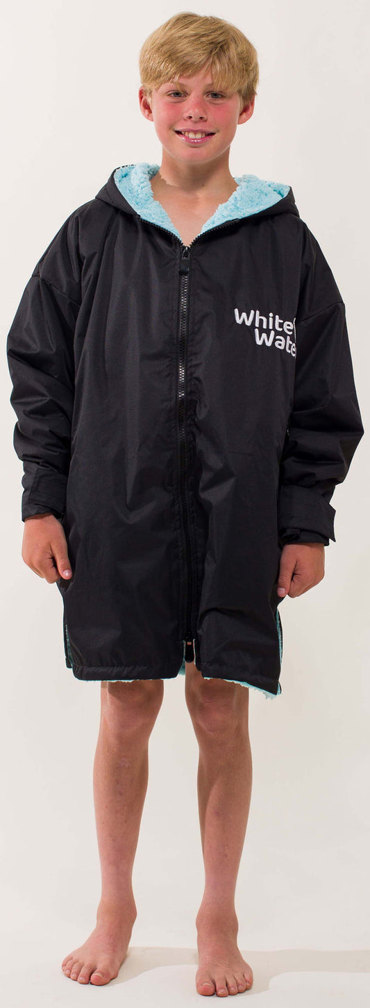 White Water KIDS Pro Changing Robe Black Outer-Shell, Blue Lining - waterworldsports.co.uk