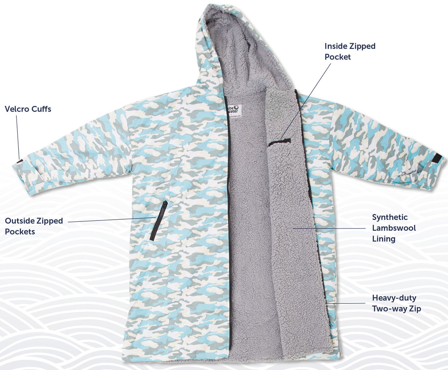 White Water KIDS Pro Changing Robe Black Outer-Shell, Blue Lining - waterworldsports.co.uk