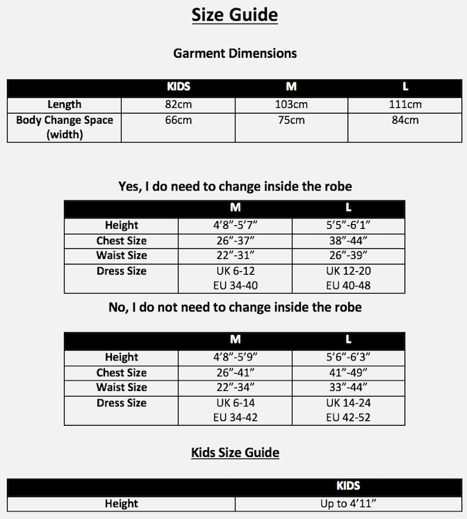 White Water KIDS Pro Changing Robe Black Outer-Shell, Blue Lining - waterworldsports.co.uk