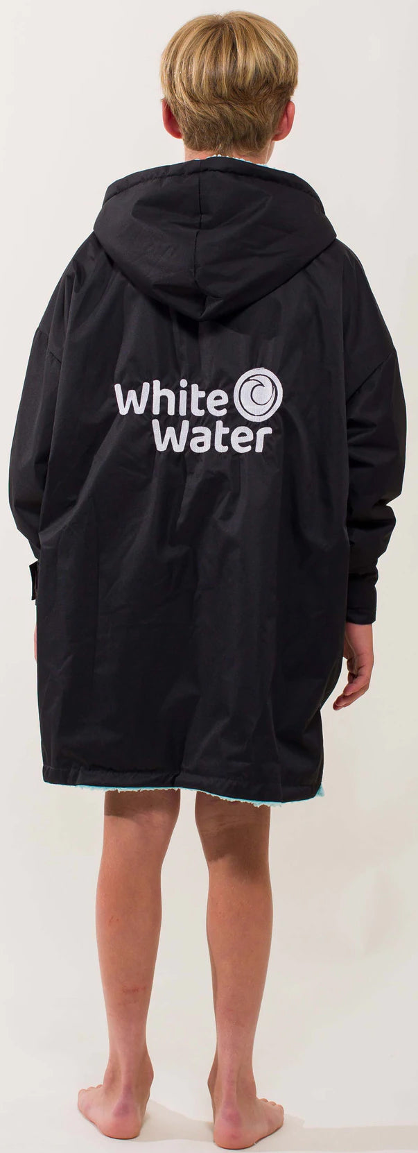 White Water KIDS Pro Changing Robe Black Outer-Shell, Blue Lining - waterworldsports.co.uk