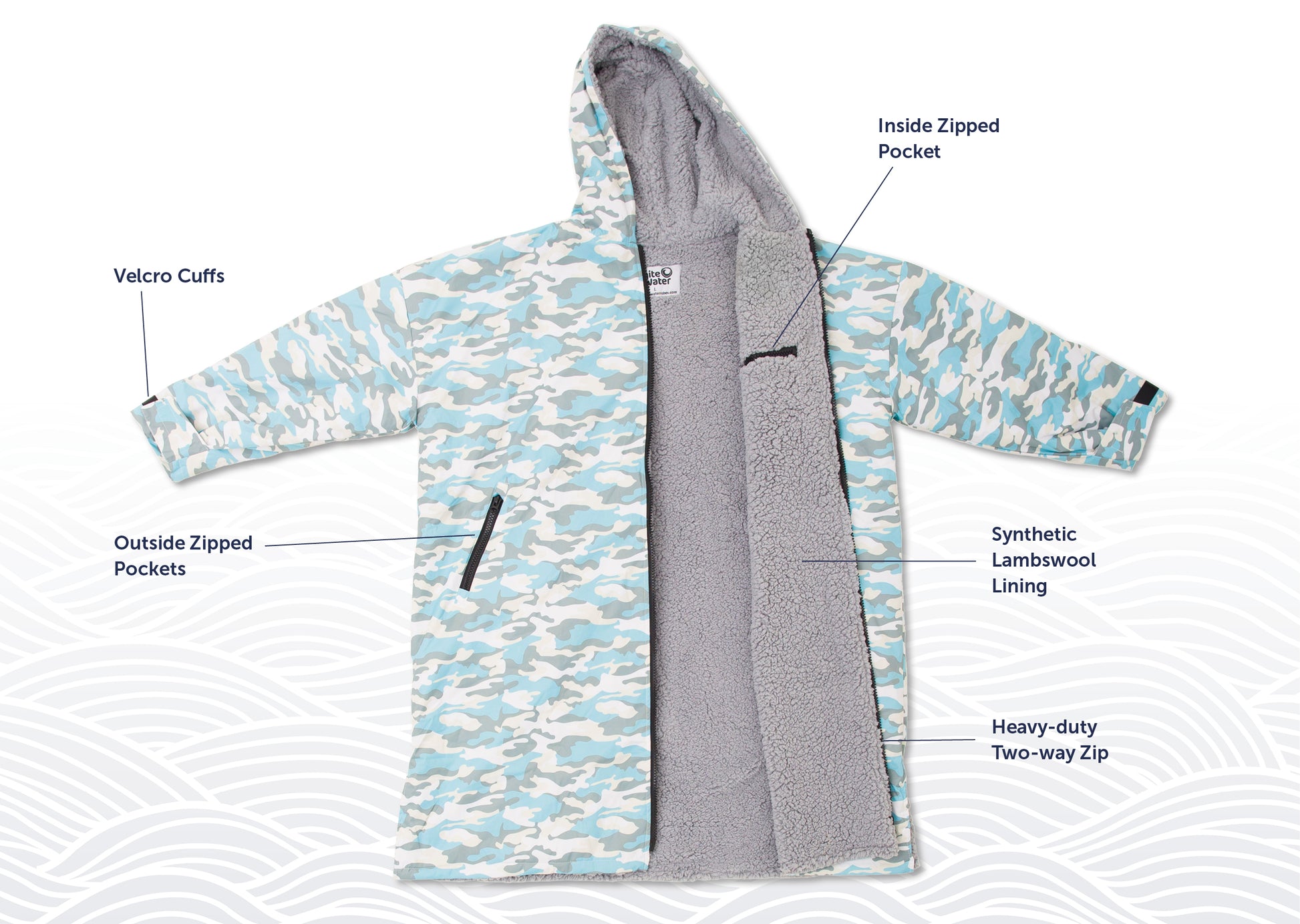 White Water KIDS Pro Changing Robe Blue Outer-Shell, Black Lining - waterworldsports.co.uk