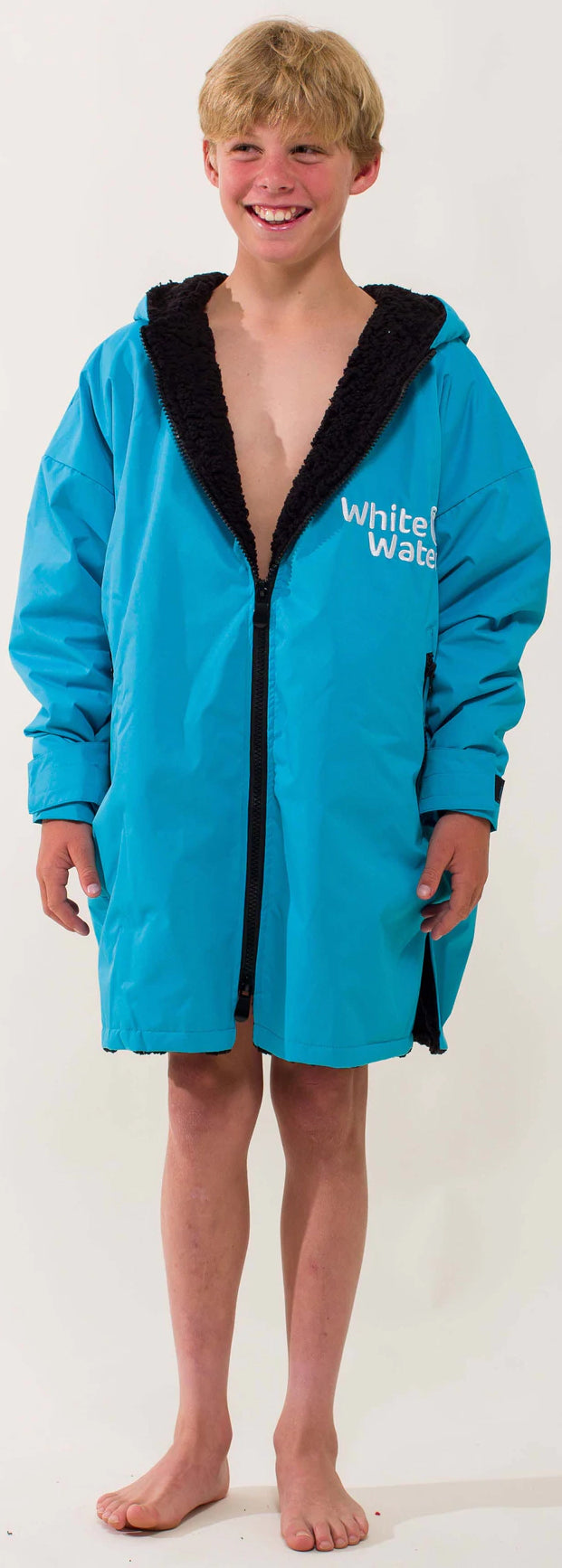 White Water KIDS Pro Changing Robe Blue Outer-Shell, Black Lining - waterworldsports.co.uk